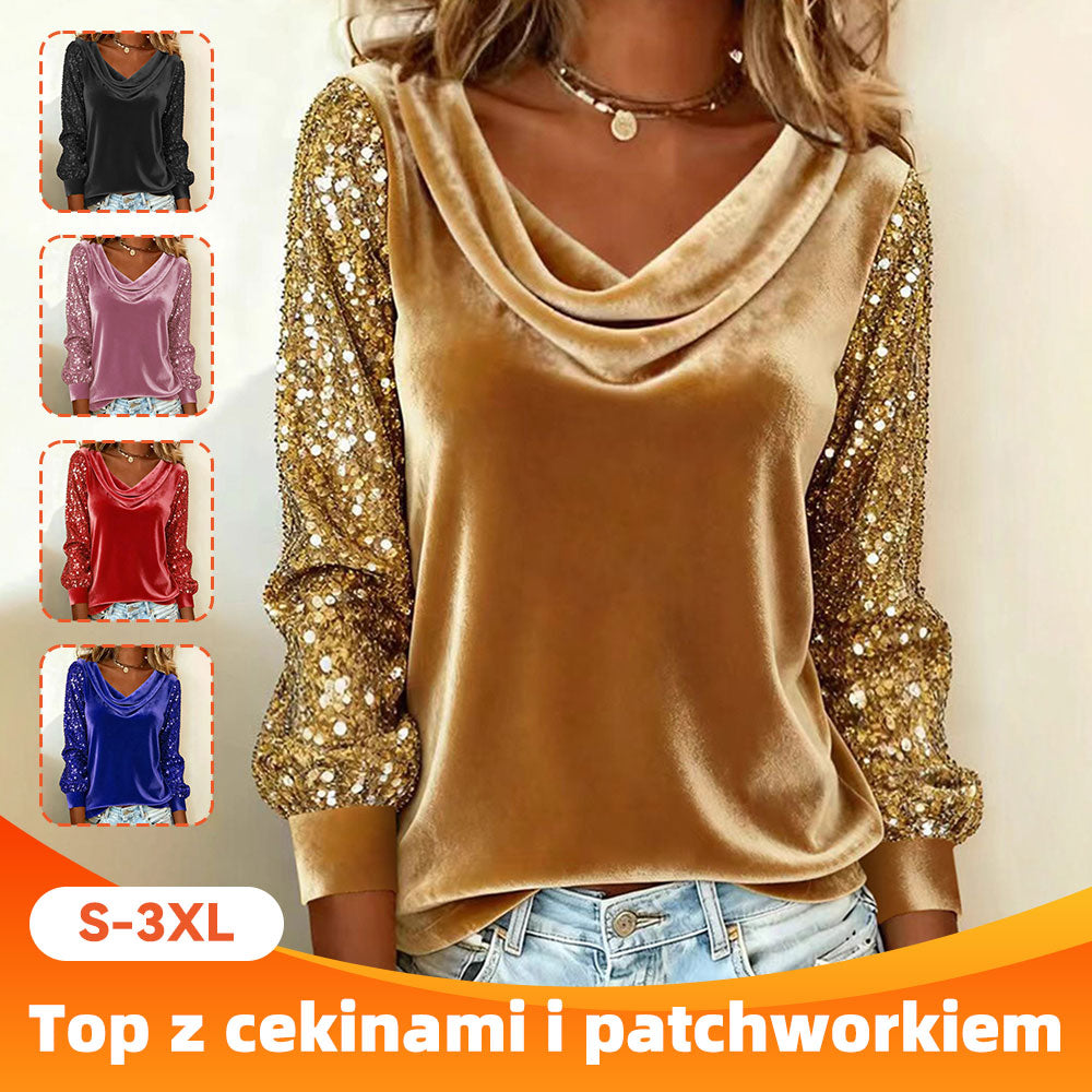 ✨ 【S-3XL】Dámská módní sametová halenka s přehnutým límcem, prošívaná, dlouhý rukáv 4194742