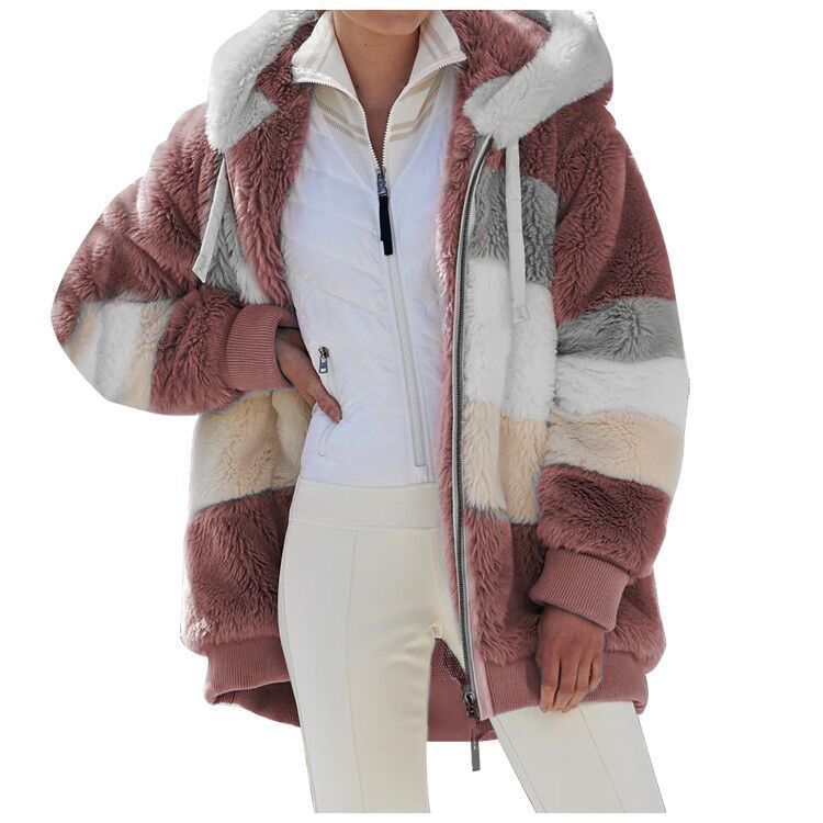 🎀【S-5XL】 Női alkalmi laza őszi és téli plüss kapucnis dzseki-4127521