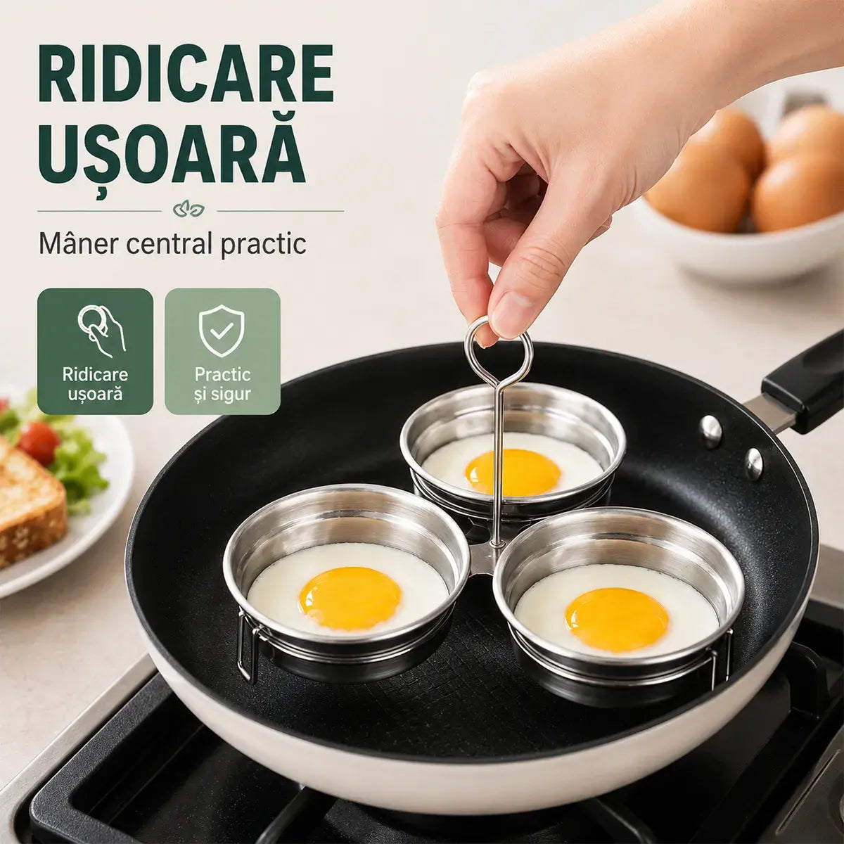 Nerezová pánev na vejce na ztracená a smažená vejce – sada 3 dutin ve tvaru srdce/kruhu, ideální na snídani, pudinky a koláče 🍳🍳🍳