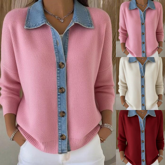 🔥Oferta por tiempo limitado: Nuevo suéter tipo cárdigan de patchwork de mezclilla (S-3XL) 4181146