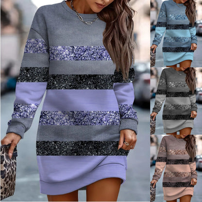 【S-2XL】 Nowa jesienno-zimowa sukienka Gwiezdny element + klasyczne paski 4158915