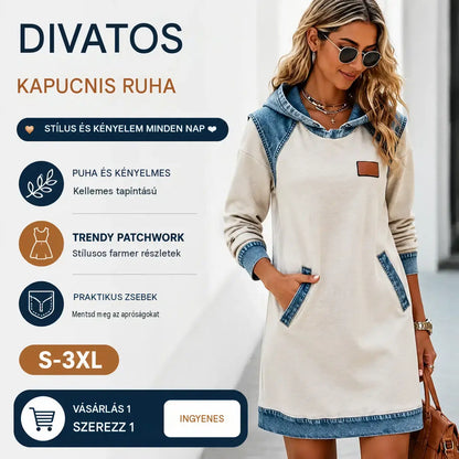 🤗 Nove trendovske džins obleke s kapuco in dizajnom iz različnih kosov blaga ✅ Brezplačna dostava ✅ Plačilo ob prevzemu