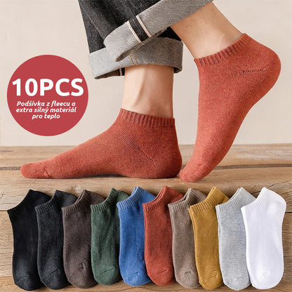 🏃🧦🔥Kup 5, otrzymaj 5 gratis🔥Męskie skarpety sportowe z materiału frotte, odporne na zapachy, z polarową podszewką na jesień i zimę oraz wzmocnionymi, jednolitymi kolorami skarpet żeglarskich-4185618
