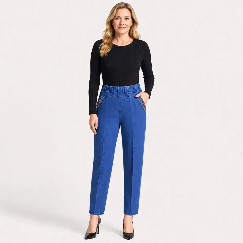 ❤️👖 Zadnji dan – 50 % popust 【L–5XL】 Nove ženske raztegljive kavbojke ravnega kroja s toplo podlogo za jesen in zimo – tople in udobne ✨