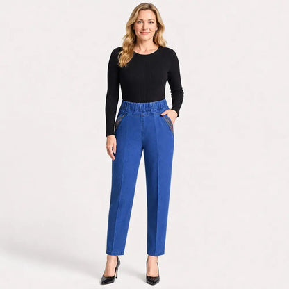 ❤️👖 Zadnji dan – 50 % popust 【L–5XL】 Nove ženske raztegljive kavbojke ravnega kroja s toplo podlogo za jesen in zimo – tople in udobne ✨