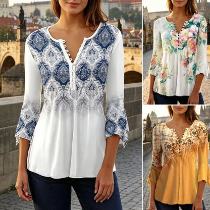 😍【Sleva 50 %!】Stylové dámské tričko s výstřihem do V [S-5XL] s velmi moderním potiskem.