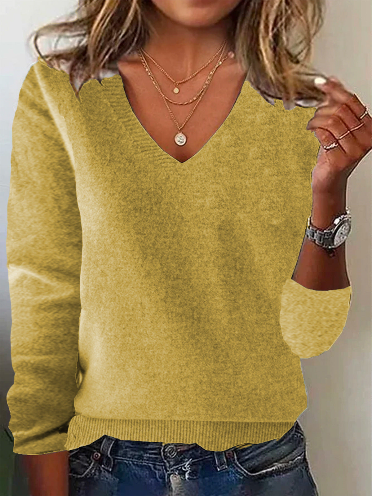 🔥【Tallas S-3XL】Nuevo top de punto cómodo de manga larga con cuello en V