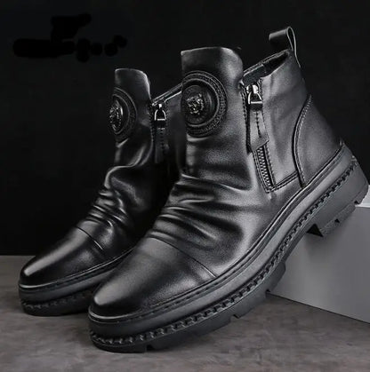 🔥[39-44] Nowe brytyjskie skórzane wysokie buty męskie z grubą podeszwą-3839545