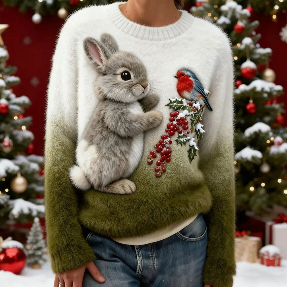 Nowy flanelowy sweter damski z okrągłym dekoltem, drukowany cyfrowo w technologii 3D-4199937