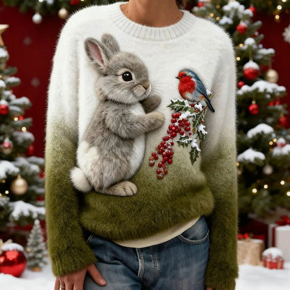 Nowy flanelowy sweter damski z okrągłym dekoltem, drukowany cyfrowo w technologii 3D-4199937