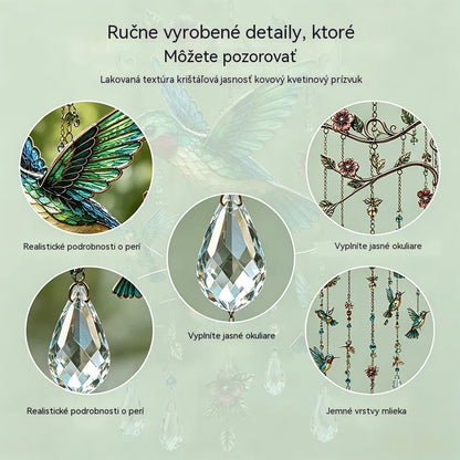 🐦 Křišťálové zvonkohry ozdobené kolibříky a malovanými vzory ve vintage stylu