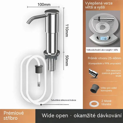 🏠Vestavný dávkovač mýdla a mycího prostředku pro kuchyňský dřez, z prémiové nerezové oceli, s výsuvnou trubicí vedoucí přímo do láhve a gravitační kuličkou 304, rychlé čerpání