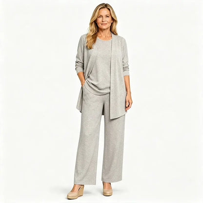 ✨Poslední den 50% sleva 【S–5XL】 Dámská třídílná souprava, přiléhavý kardigan, volný top a dlouhé kalhoty, pohodlný materiál, snadné kombinování