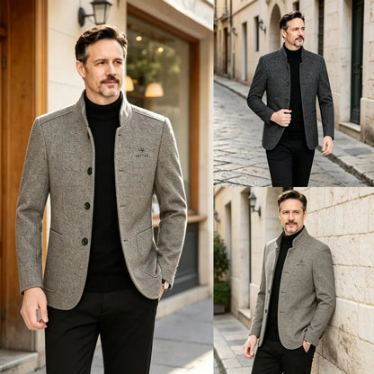 ⛄️🤗【M--4XL】🔥 Nové sako s klopou, pánský vlněný svetr z tlustého sametu, podzimní a zimní