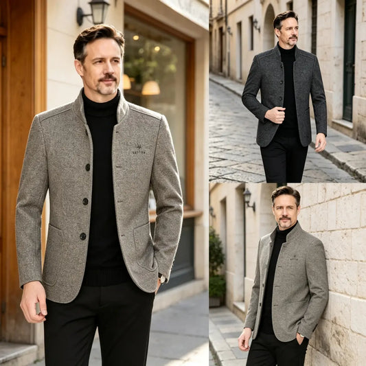 🤗⛄️【M–4XL】🔥Nov plašč z ovratnikom, moški debel volnen pulover s kosmateno podlogo – jesen/zima