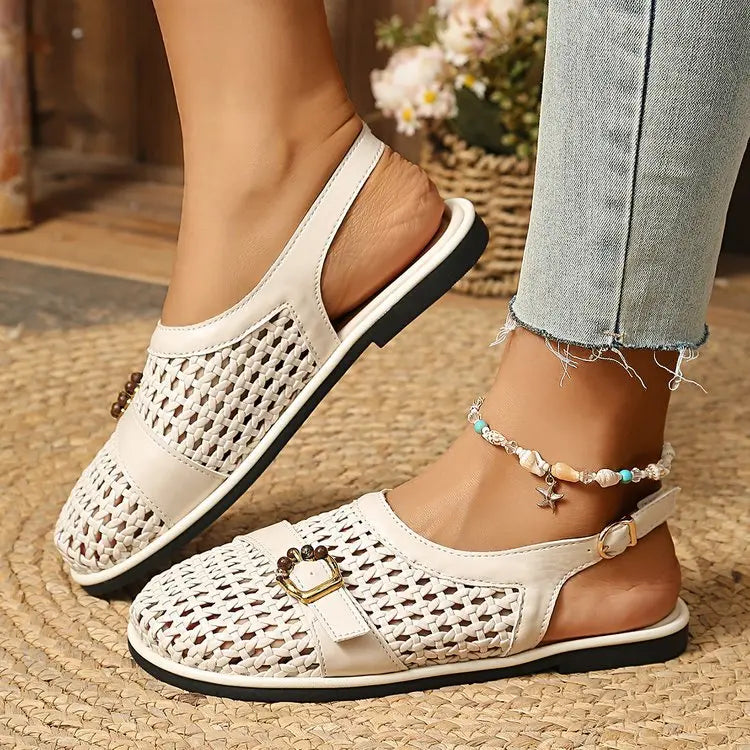 🛍️ Pohodlí a svěžest! Nízké pletené sandály s uzavřenou špičkou a páskem | 36-43