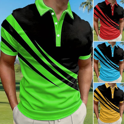 🔥【50% ZNIŻKI】👔【S-6XL】Nowa męska letnia koszulka POLO z nadrukiem 3D w paski 3637513
