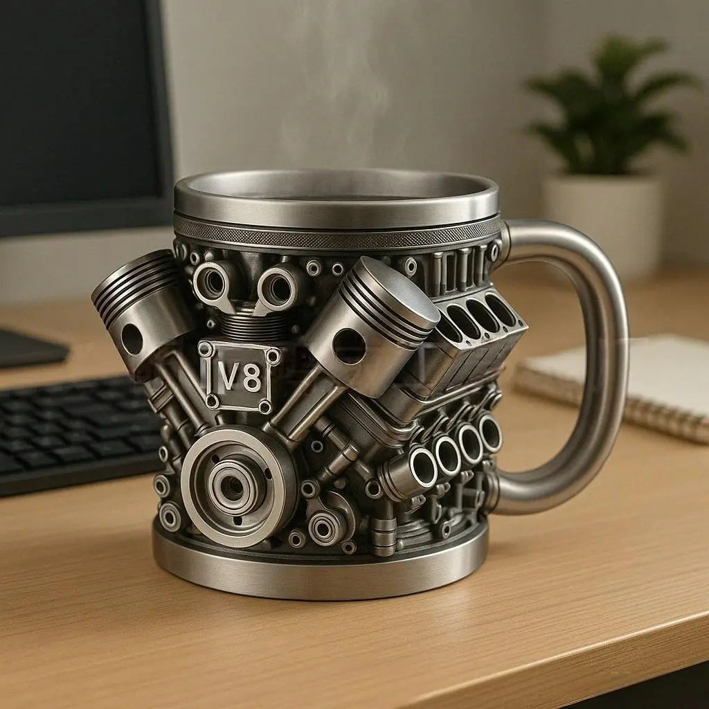 ⚙☕ Kávový hrnek Creative Engine V6V8 z nerezové oceli