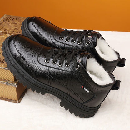 【39-44】 Zimowe, ciepłe męskie skórzane buty z grubą podeszwą