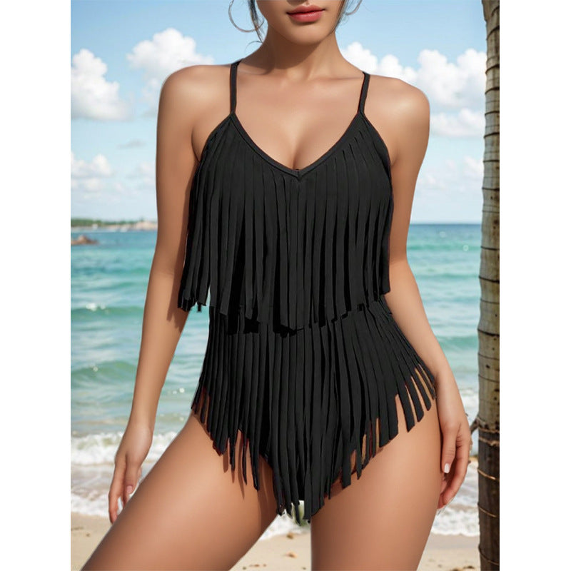 😍👙【S-XL】2026 Sexy plavky s véčkovým výstřihem a třásněmi na zádech