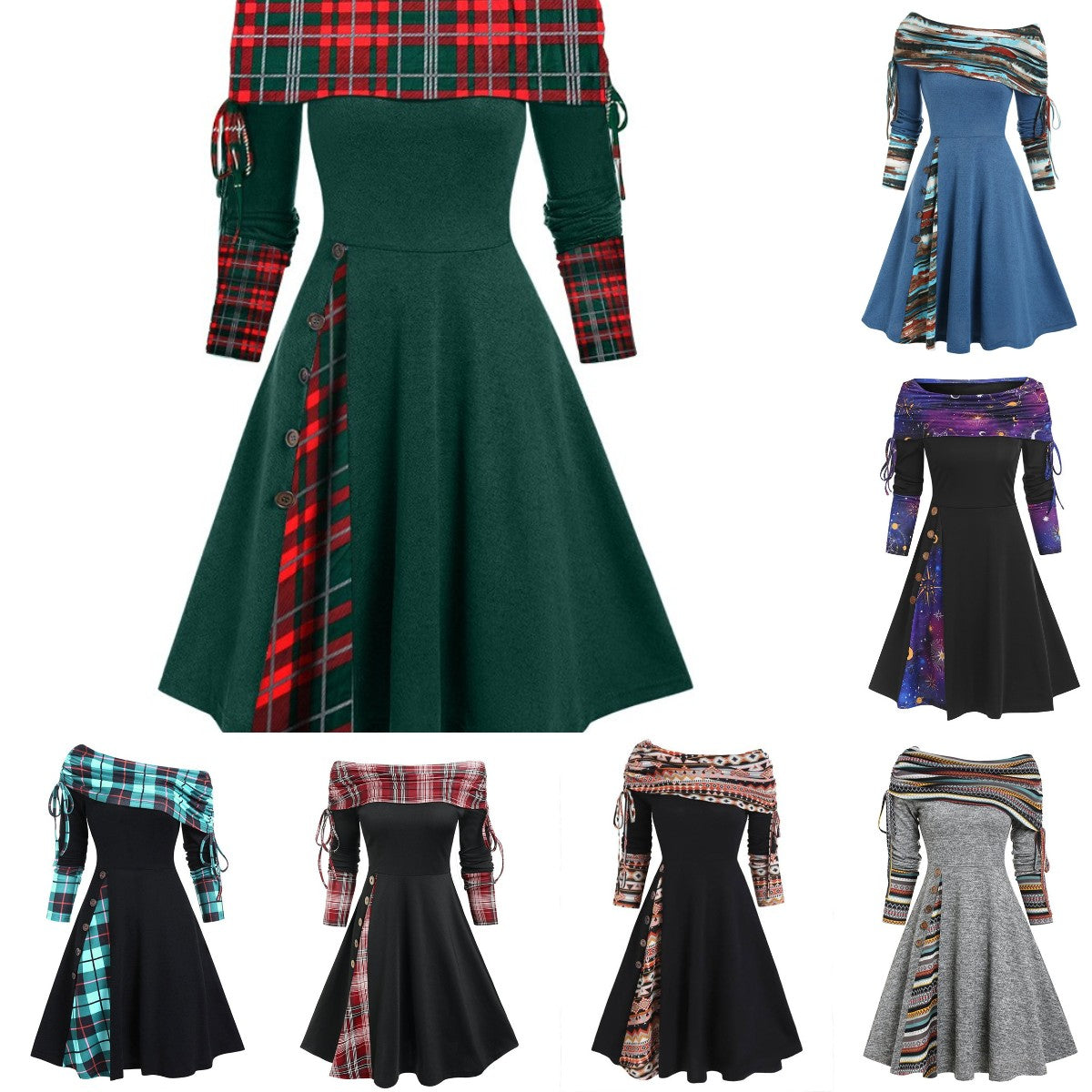 Nowa modna sukienka z długim rękawem i jednym ramieniem (S-3XL) 4176905