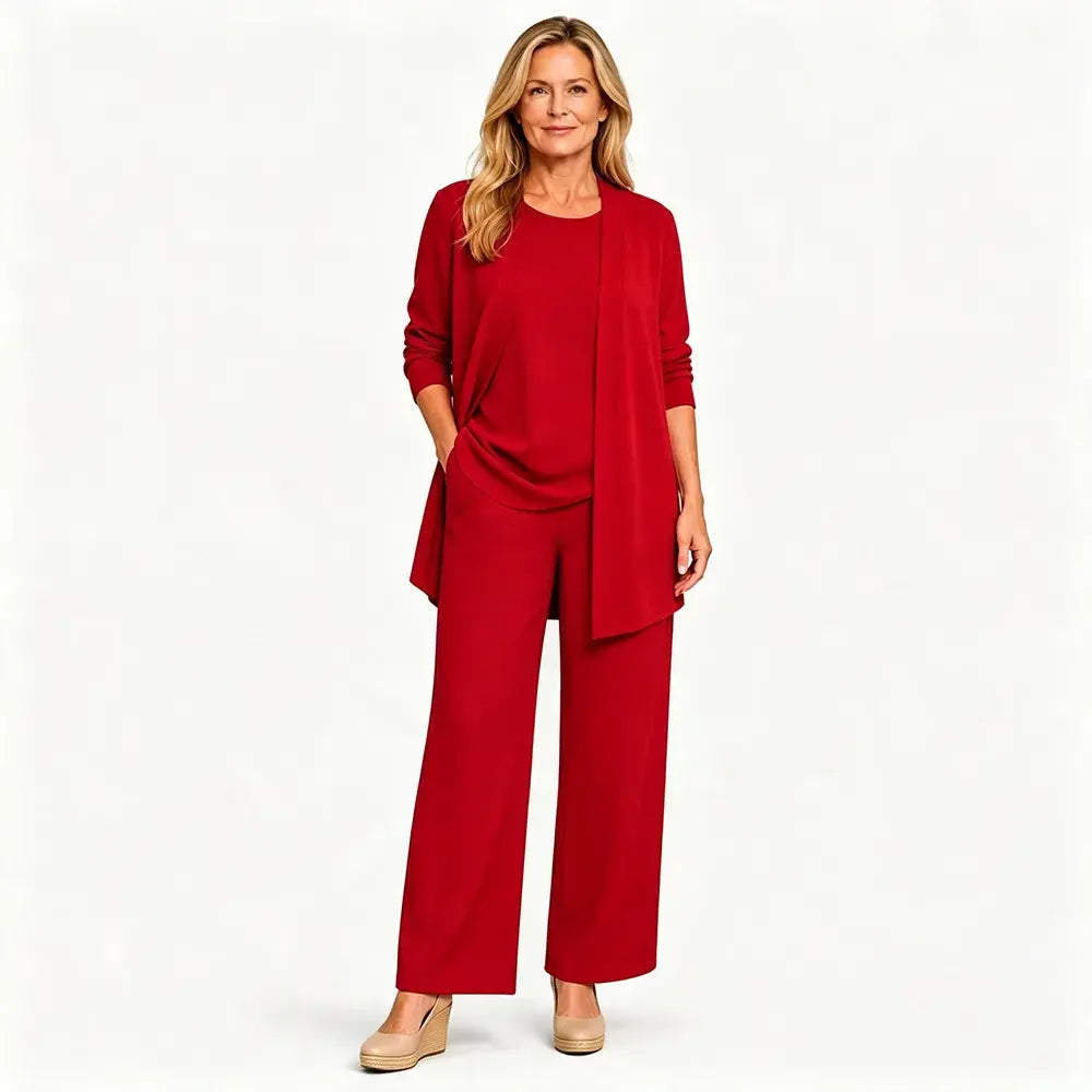 ✨Poslední den 50% sleva 【S–5XL】 Dámská třídílná souprava, přiléhavý kardigan, volný top a dlouhé kalhoty, pohodlný materiál, snadné kombinování
