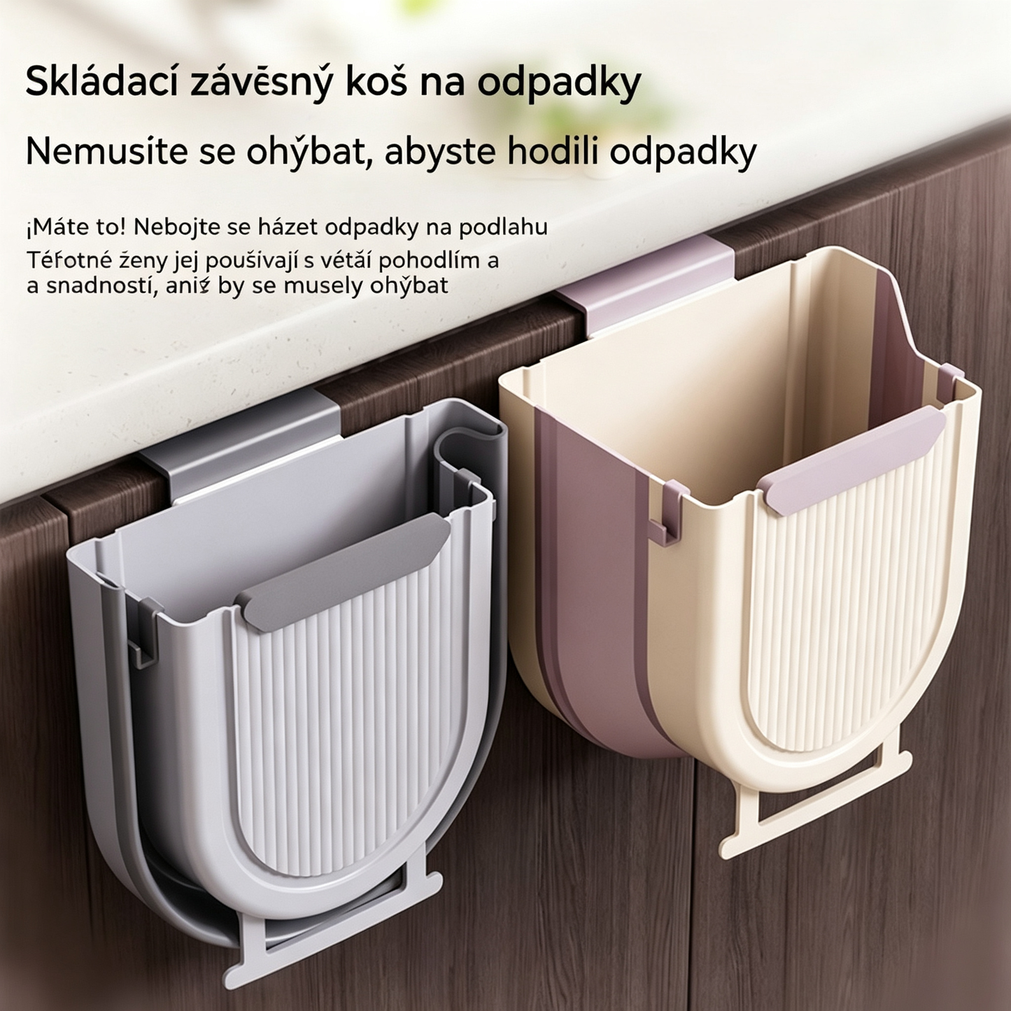 🗑️🚪Skládací závěsný kuchyňský odpadkový koš, závěsný odpadkový koš na dvířka domácích skříněk