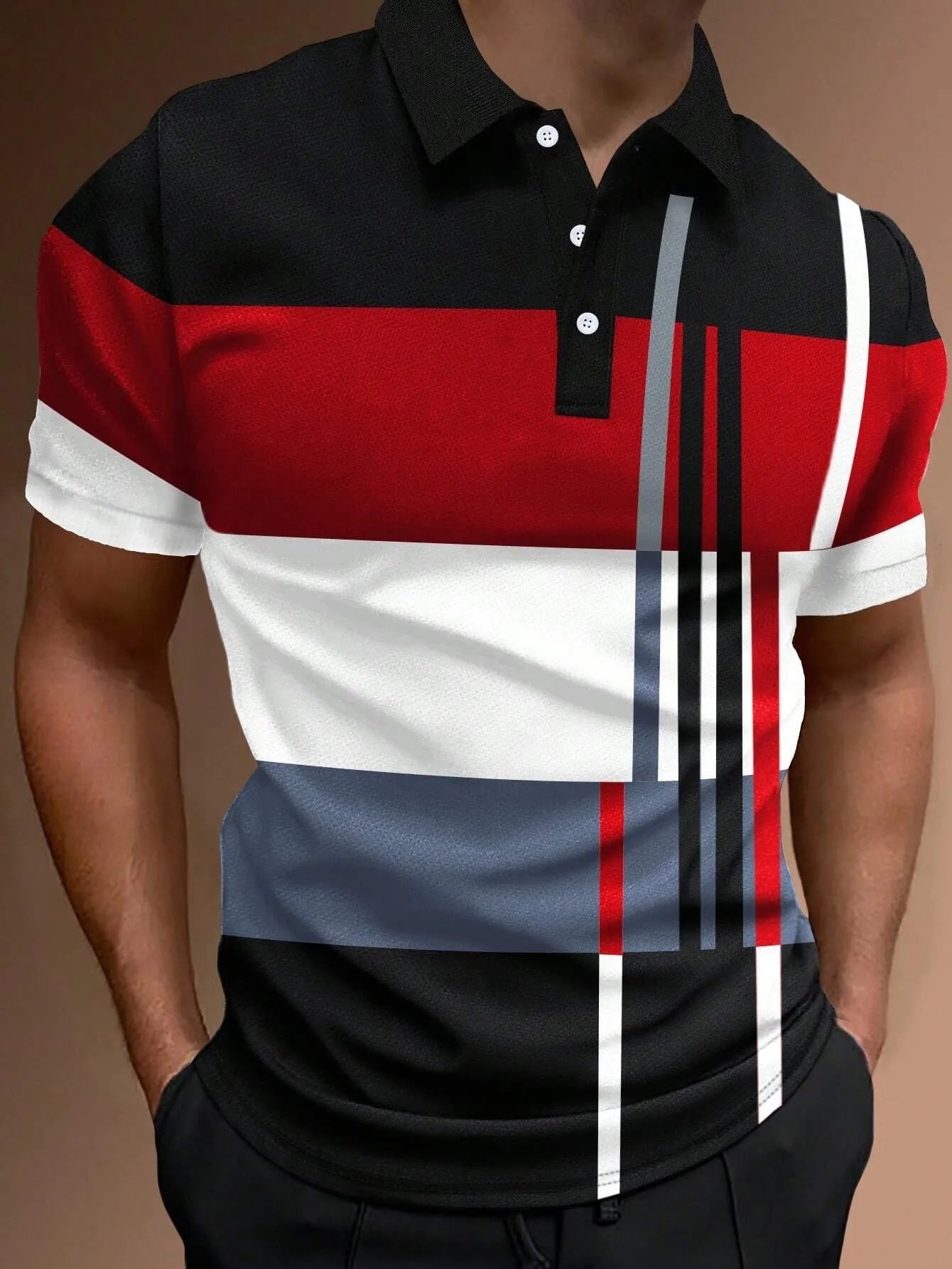 🔥👔【S-6XL】Męska koszulka POLO 3D w kolorowe paski-3694657