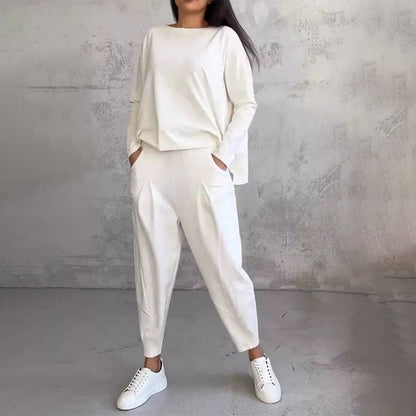 😊【S-5XL】💖Komplet hlač z dolgimi rokavi in okroglim izrezom, dvodelni komplet