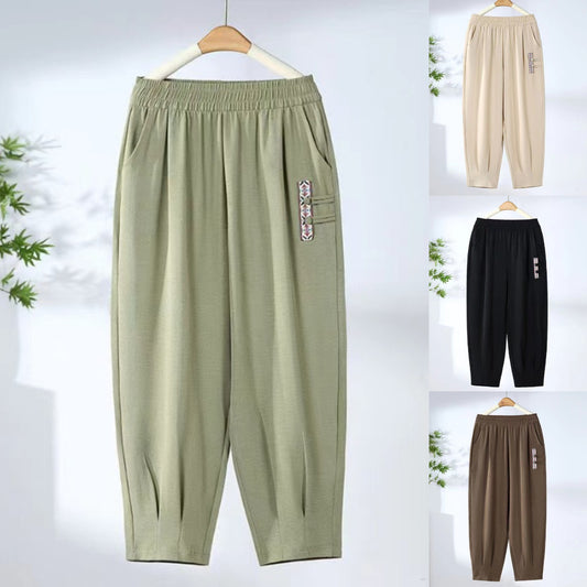 【M-4XL】 Nowe letnie cienkie bawełniane spodnie lniane z dziewięcioma punktami 3983377