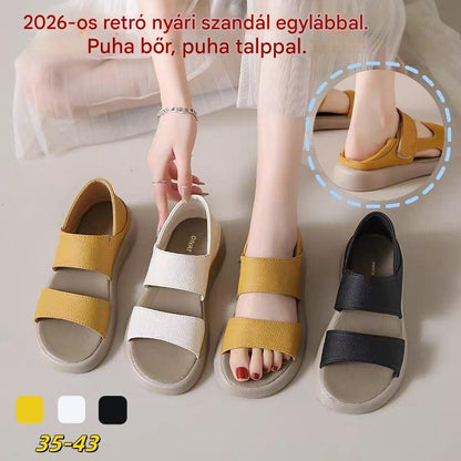 🔥【35–43 méret】👡 Retro nyári női szandál – puha valódi bőr, kényelmes vastag talppal