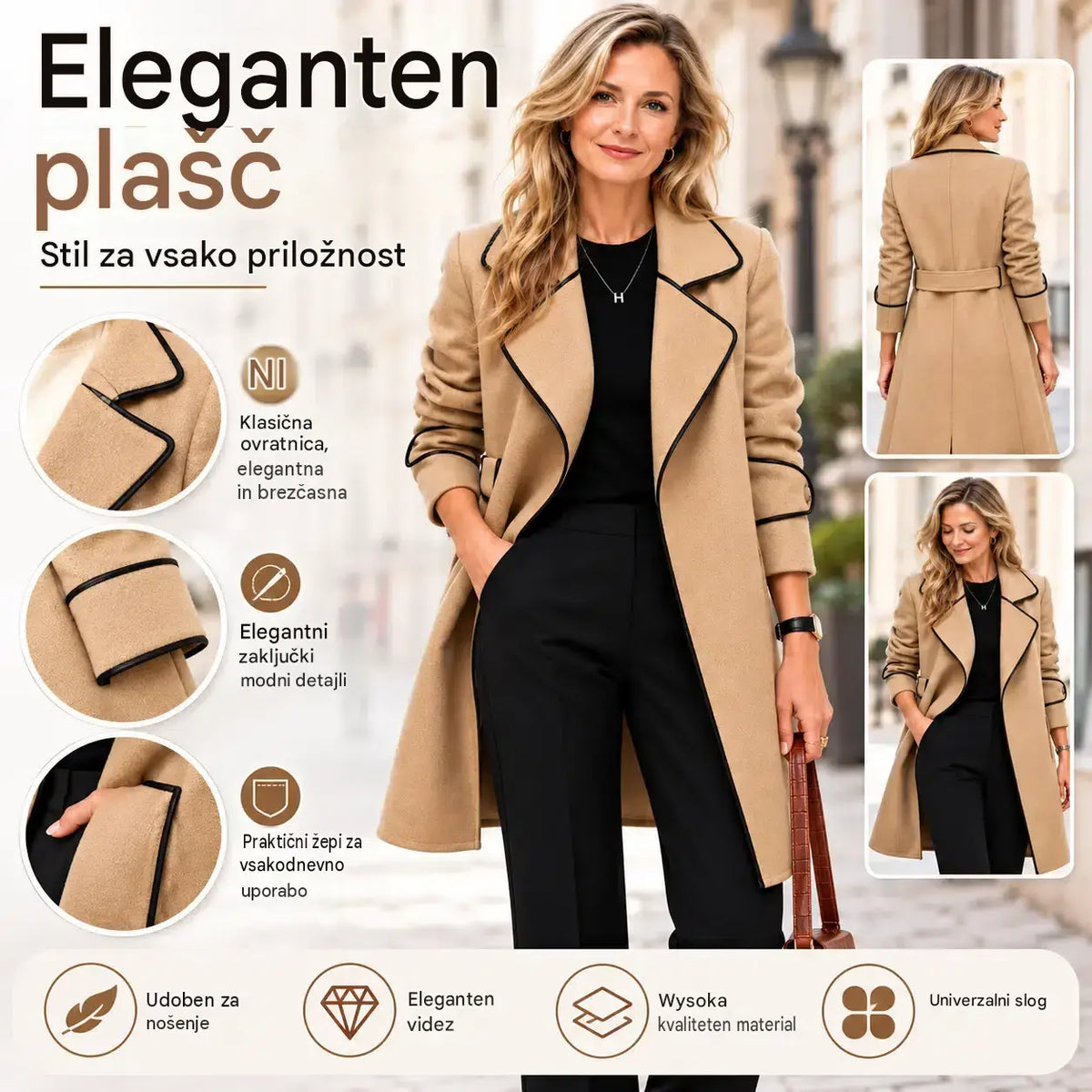 😊👩【50 % popust】【M–4XL】Nov jesensko-zimski plašč/jakna v korejskem slogu – obojestranski kašmir, srednja dolžina