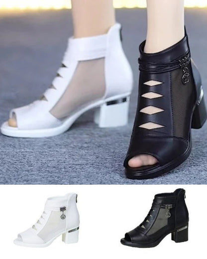 【35-40】✨Sandały z miękkiej skóry w jodełkę, na średnim obcasie👡-3713787