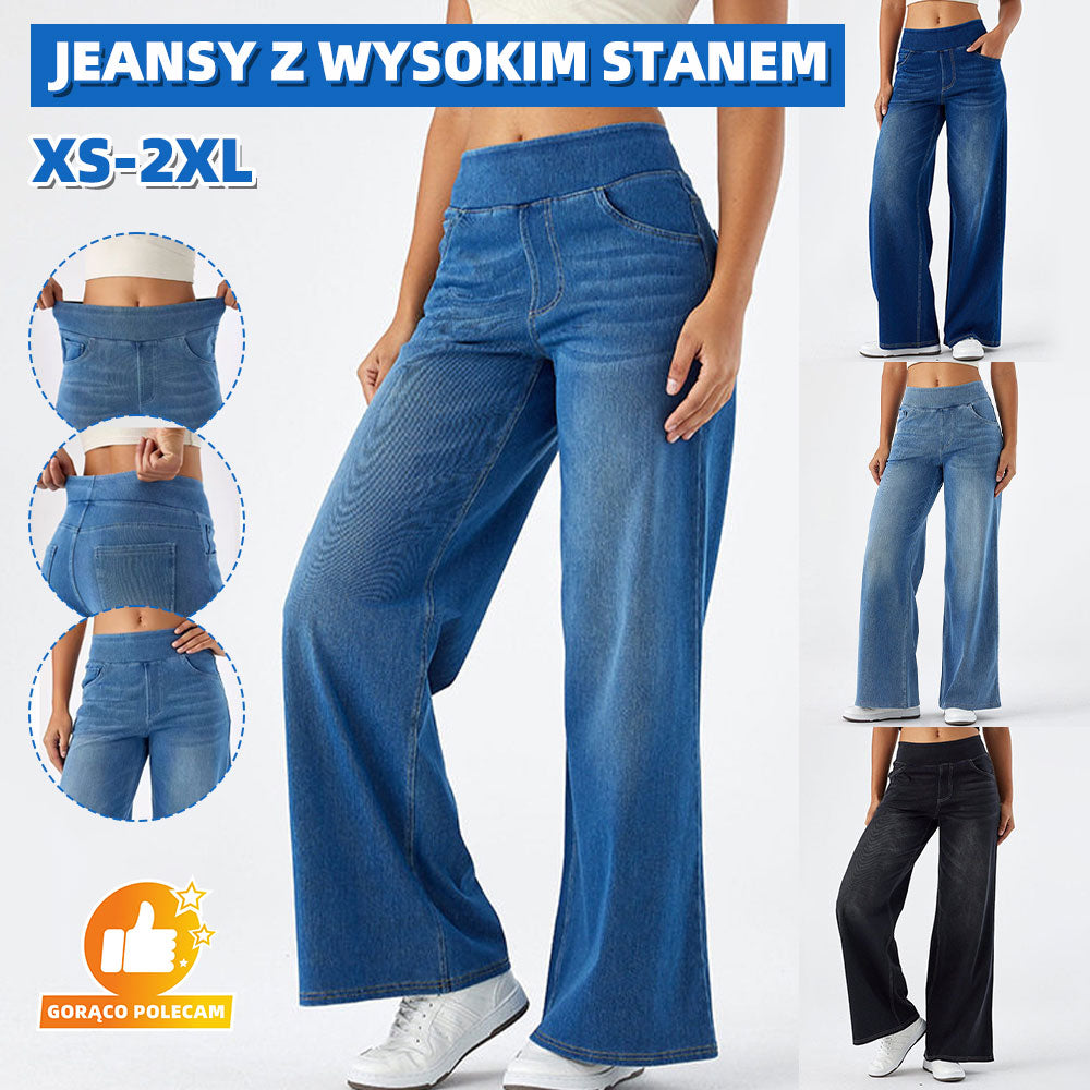 🥇Nowe wiosenne damskie dżinsy z wysokim stanem i szeroką nogawką – elegancki i modny design-4253187