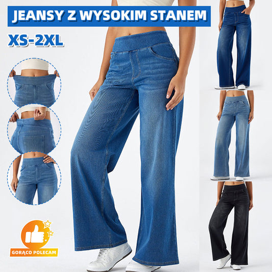 🥇Nowe wiosenne damskie dżinsy z wysokim stanem i szeroką nogawką – elegancki i modny design-4253187
