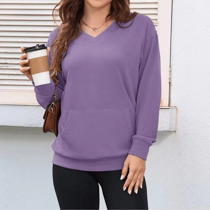 【S-3XL】Damska bluza z kapturem i dekoltem w serek, bez czapki i kieszeni 4176927