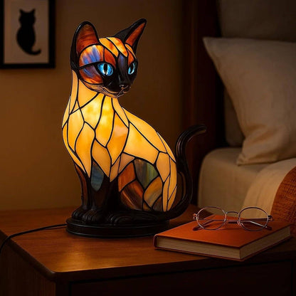 🐱Lampa stołowa w kształcie kota, retro lampka nocna wykonana z kolorowej żywicy, z motywem kota-4230012