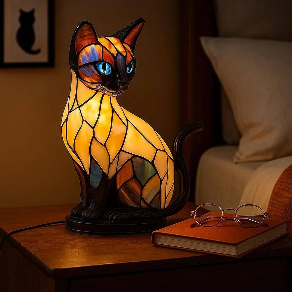 🐱Lampa stołowa w kształcie kota, retro lampka nocna wykonana z kolorowej żywicy, z motywem kota-4219685