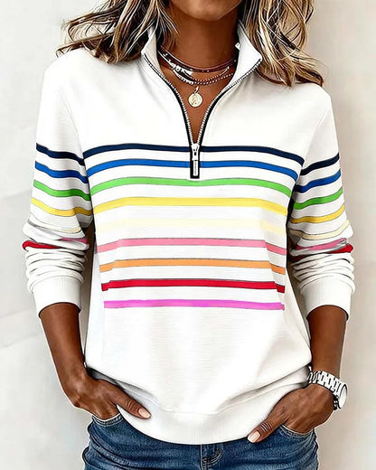 ⏳ Poslední den – sleva 50 % ✨【S–5XL】 Módní volná mikina s duhovými pruhy, límečkem a zipem ✨