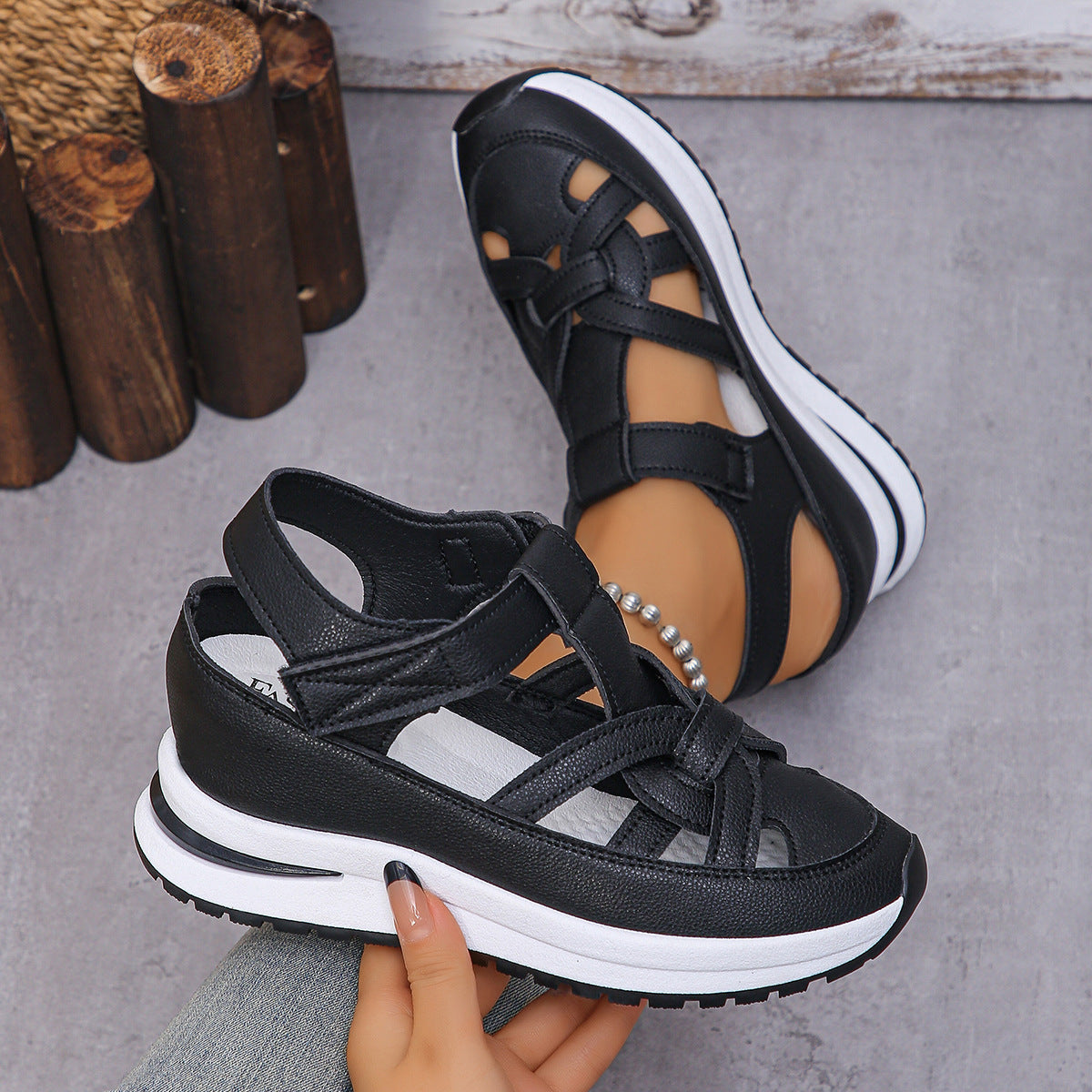 🔥【Oferta specjalna】【Kup 1, otrzymaj 1 gratis】 🌸【35-43】Modne damskie sandały na 2025 rok, wykonane z prawdziwej skóry, z wygodnym ażurowym obcasem-4035768
