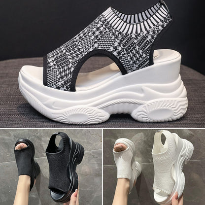 👞【34-42】2024 Popularne sportowe sandały z grubą podeszwą Fly na wysokim obcasie-3592219