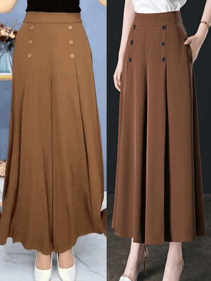 【Kup 1 dostań 1 za darmo】【M-5XL】Modna, drapowana spódnica damska z szerokimi nogawkami i wysokim stanem-3892536