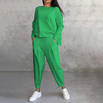 😊【S-5XL】💖Komplet hlač z dolgimi rokavi in okroglim izrezom, dvodelni komplet