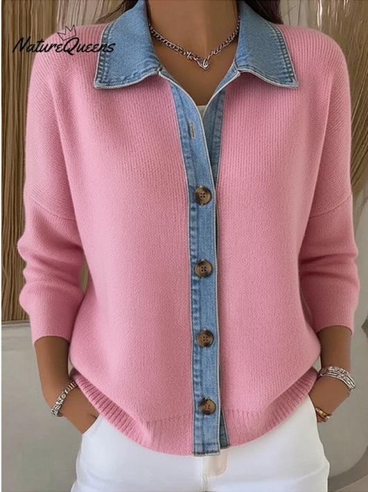 🔥🎉【Oferta specjalna✨】【S-3XL】🌷🙌Nowy zimowy damski kardigan z dzianiny jeansowej z nadrukiem patchworkowym 4187570