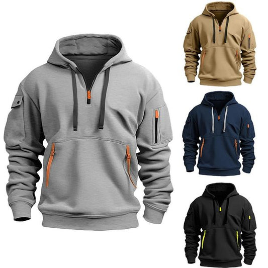 【S-5XL】Męska sportowa bluza z kapturem zapinana na zamek i wiele kieszeni-3777456