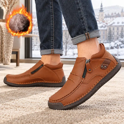 👞【 38–48】Pánské zimní zateplené boty na řízení, kvalitní kůže, ruční výroba, protiskluzová podrážka, široká špička a podpora klenby ✅ Platba na dobírku
