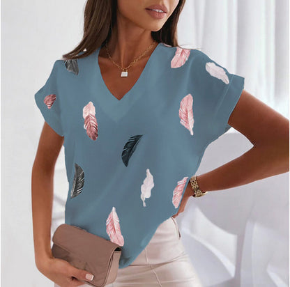 🎉🌈【Ograniczona ilość】🔥✨【S-6XL】2025 Lato Nowy Prosty Wygodny Miękki Damski T-shirt z nadrukiem 3D Piór-3970872