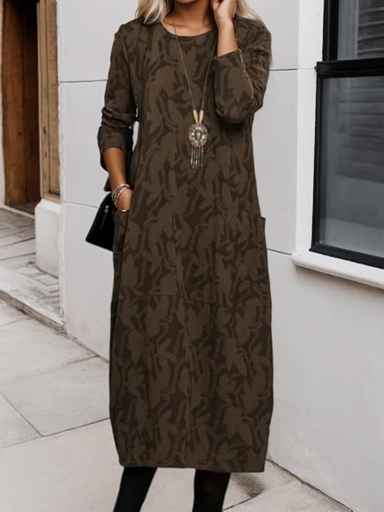 ✨【S-3XL】2025 Nowa damska sukienka z nadrukiem, okrągłym dekoltem i długim rękawem, czysta bawełna, miękka i wygodna-4168908