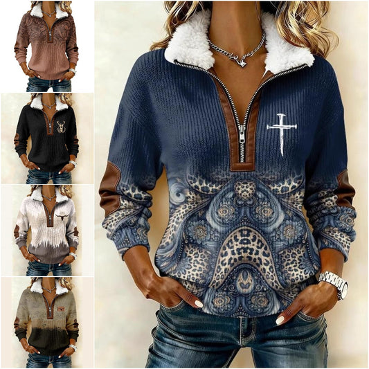 Časově omezené překvapení: sleva 50 %!🔥🔥【S-3XL】 Mikina s dlouhým rukávem a potiskem a chlupatým kardiganem 4200927