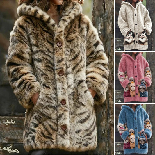 😍【S-5XL】Plyšový roztomilý s kapucí s fleecovou podšívkou, tlustý kabát 4200025